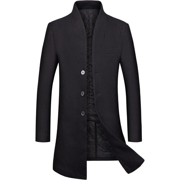 Men's Slim Fit Winter Wool Coat Long Trench Coat Business Jacket - Picture 1 of 6